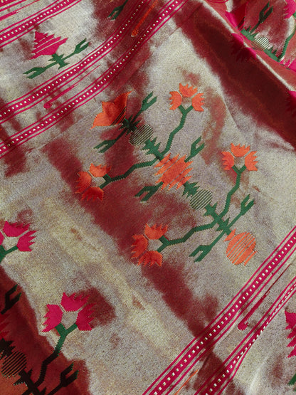 TWO TONE PINK SILK PURE HANDLOOM PAITHANI SAREE