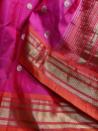 TWO TONE PINK SILK PURE HANDLOOM PAITHANI SAREE