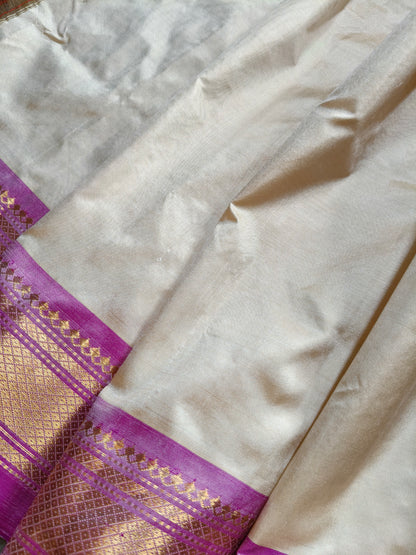 IVORY SILK PURE HANDLOOM PAITHANI SAREE