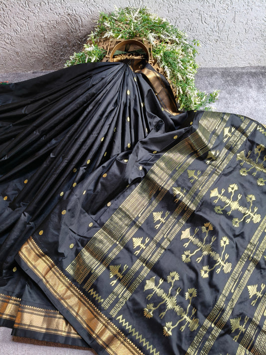 BLACK SILK PURE HANDLOOM PAITHANI SAREE