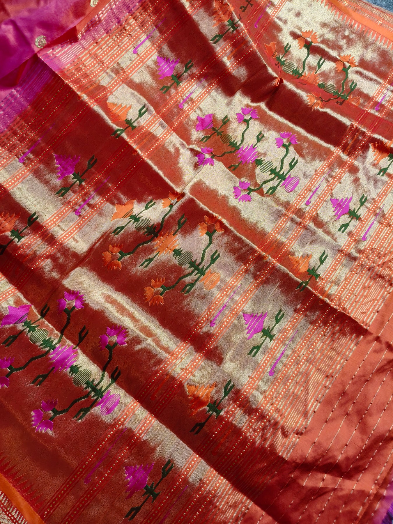 PEACH PINK SILK PURE HANDLOOM PAITHANI SAREE