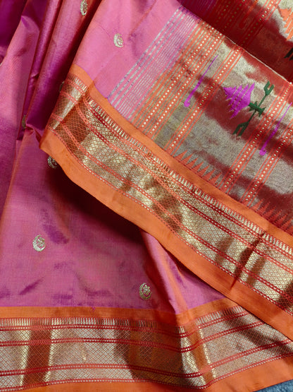 PEACH PINK SILK PURE HANDLOOM PAITHANI SAREE