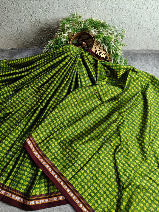 GREEN MULBERRY SILK PURE HANDLOOM KHUN SAREE