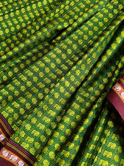 GREEN MULBERRY SILK PURE HANDLOOM KHUN SAREE