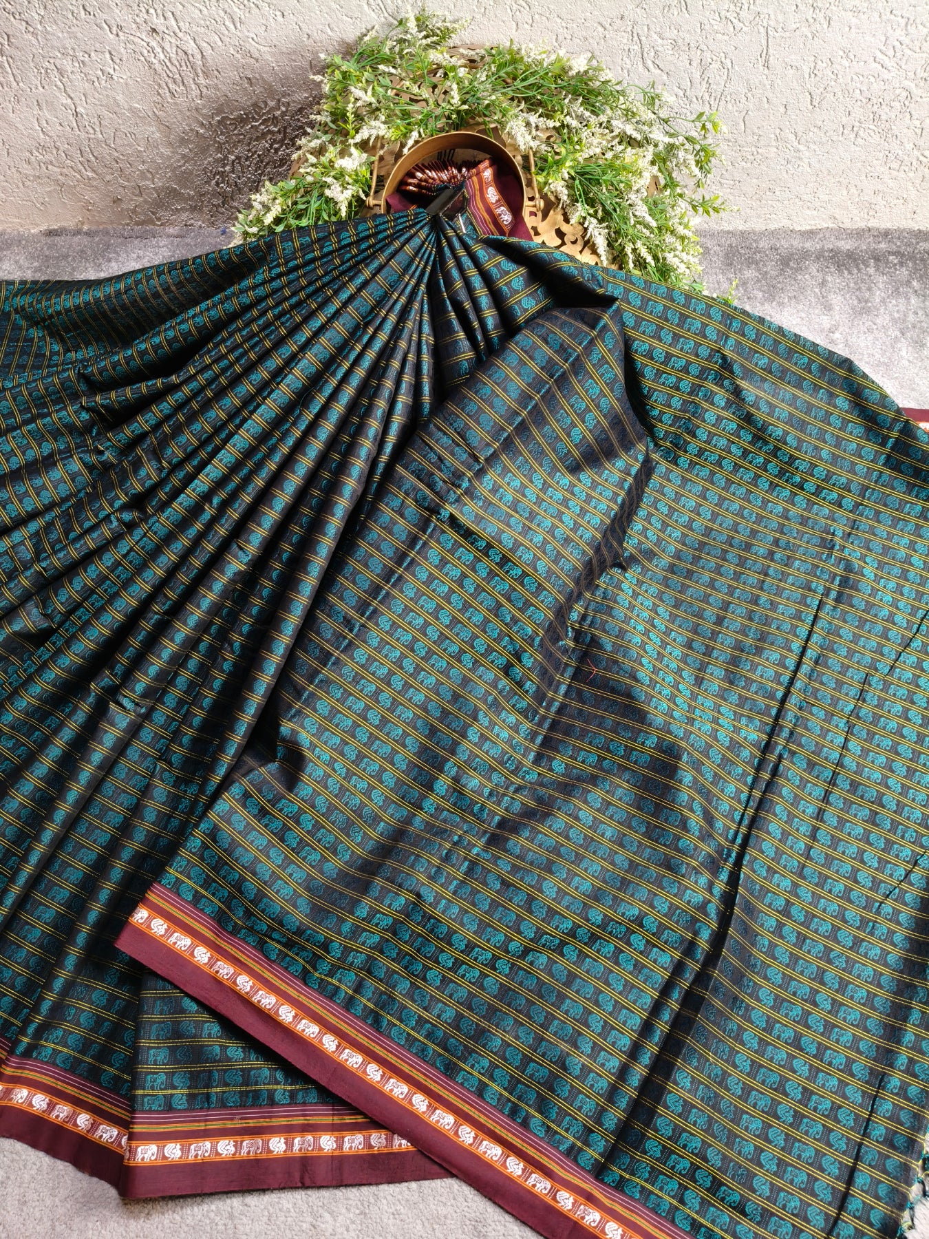 BLUE MULBERRY SILK PURE HANDLOOM KHUN SAREE