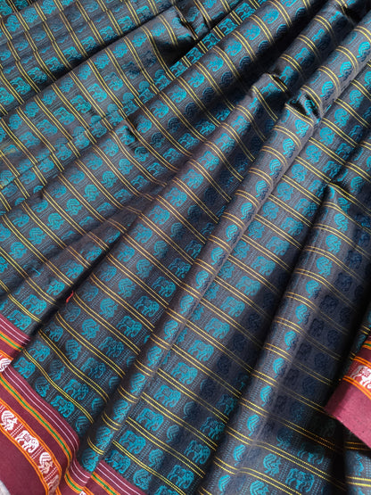 BLUE MULBERRY SILK PURE HANDLOOM KHUN SAREE