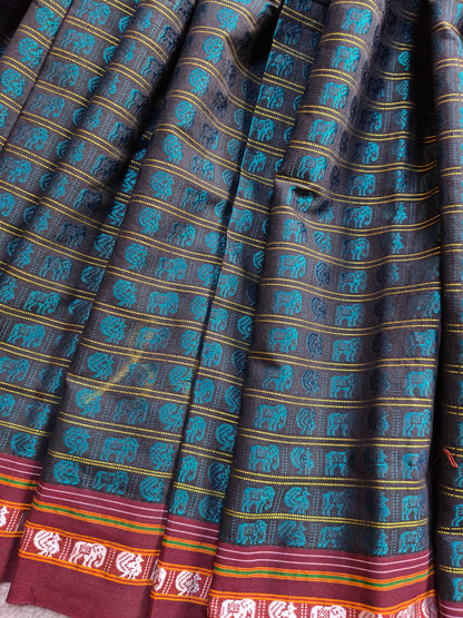BLUE MULBERRY SILK PURE HANDLOOM KHUN SAREE