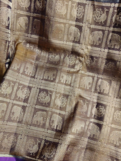 MAJENTA PINK MUSTARD GREEN SILK PURE HANDLOOM KANJIVARAM MUBBAGAM  SAREE