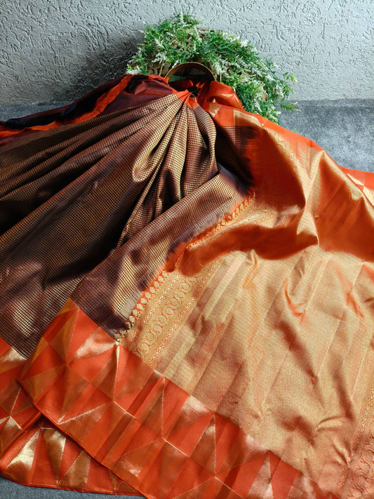 BROWN GOLD  SILK PURE HANDLOOM KANJIVARAM SAREE