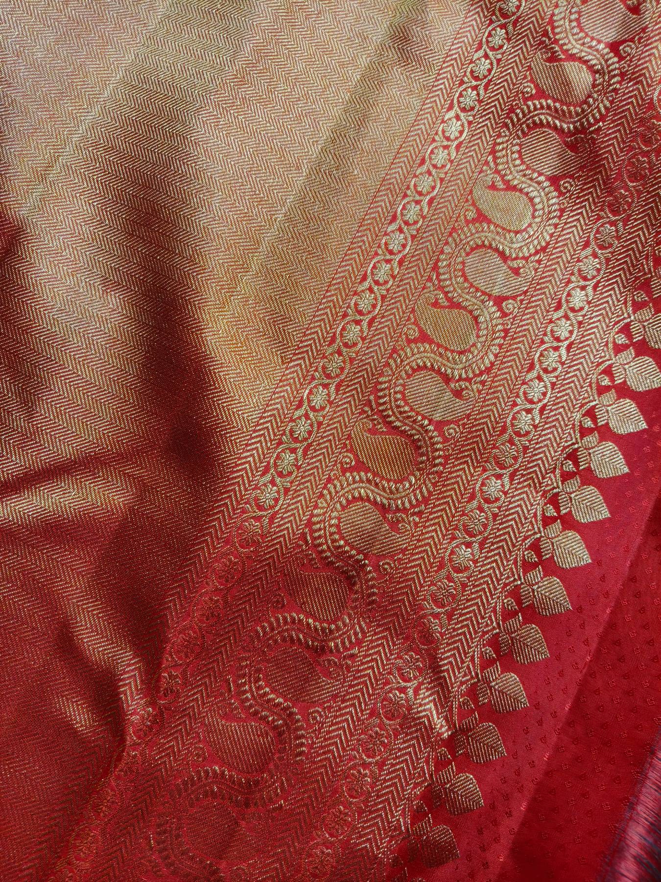 BROWN GOLD  SILK PURE HANDLOOM KANJIVARAM SAREE