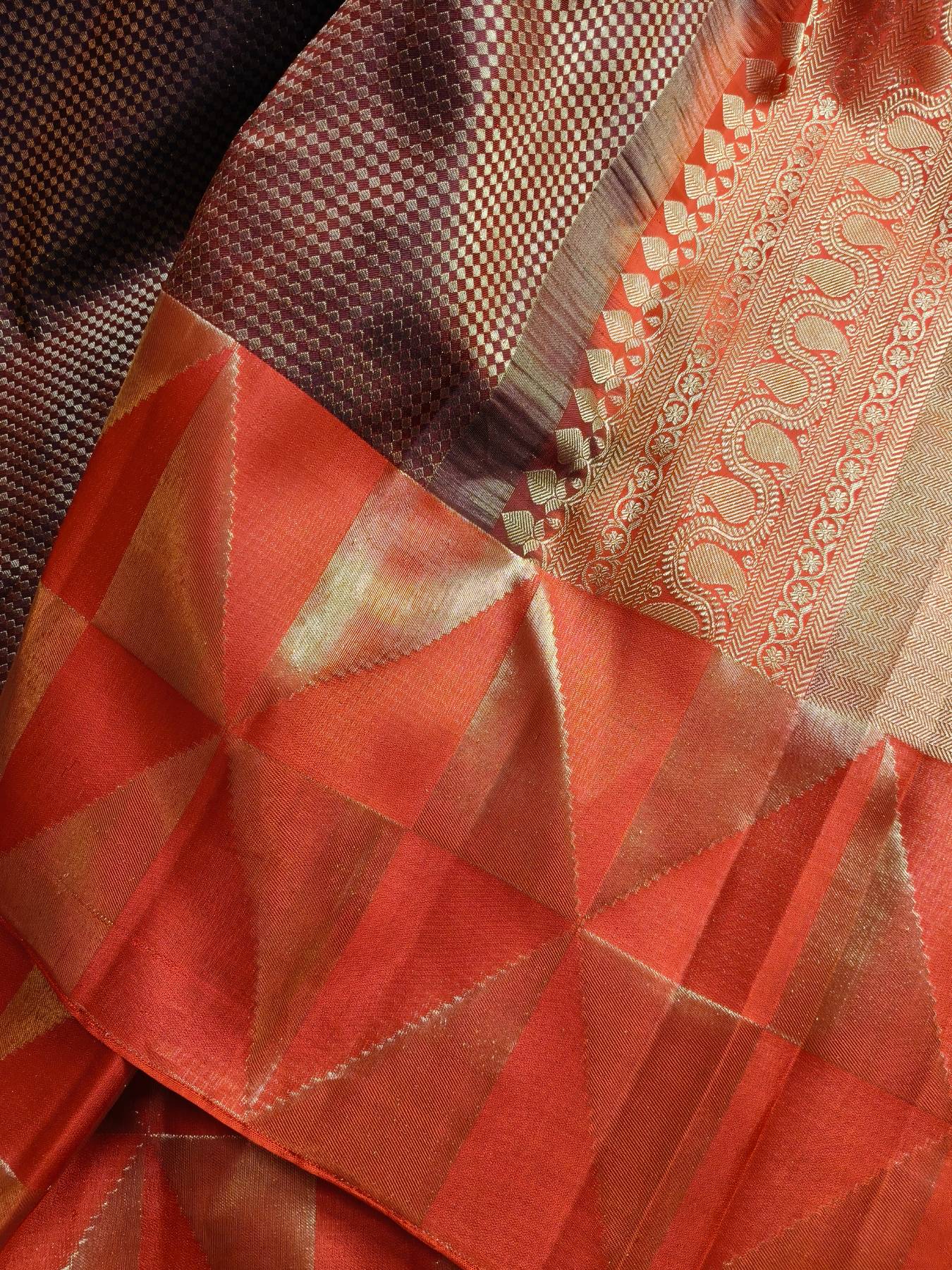 BROWN GOLD  SILK PURE HANDLOOM KANJIVARAM SAREE