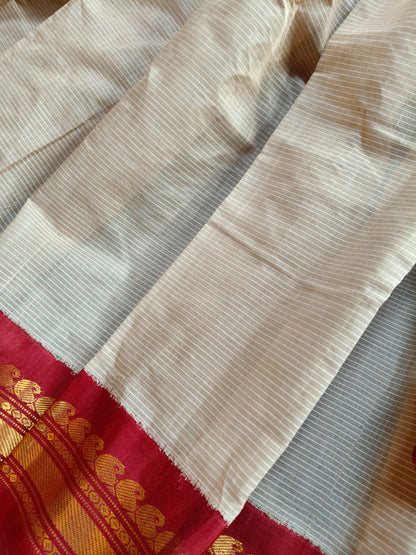 BEIGE COTTON PURE HANDLOOM GADWAL SAREE