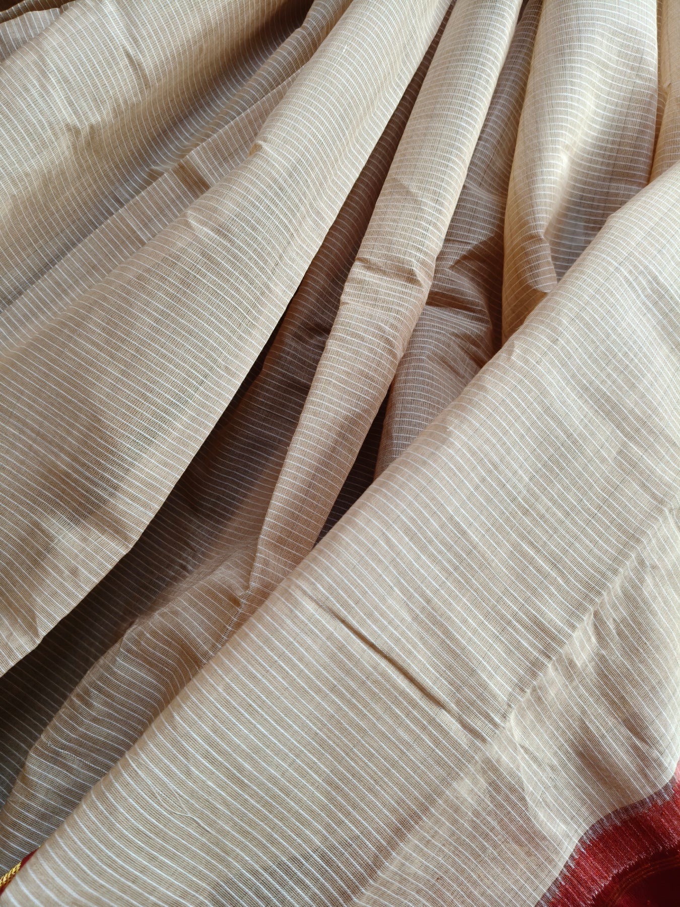 BEIGE COTTON PURE HANDLOOM GADWAL SAREE