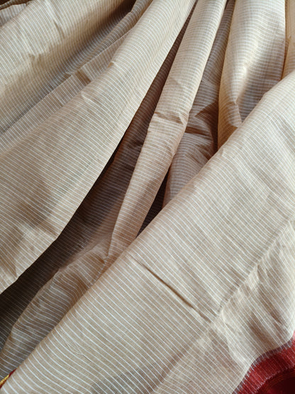 BEIGE COTTON PURE HANDLOOM GADWAL SAREE