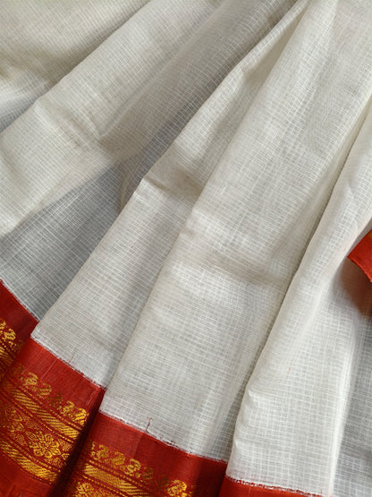 WHITE COTTON PURE HANDLOOM GADWAL SAREE