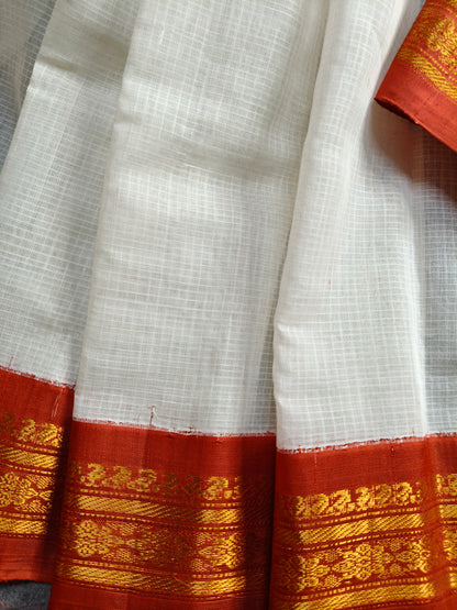 WHITE COTTON PURE HANDLOOM GADWAL SAREE