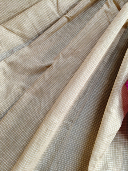 BEIGE COTTON PURE HANDLOOM GADWAL SAREE