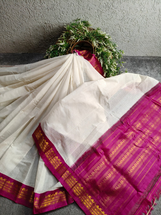 WHITE COTTON PURE HANDLOOM GADWAL SAREE