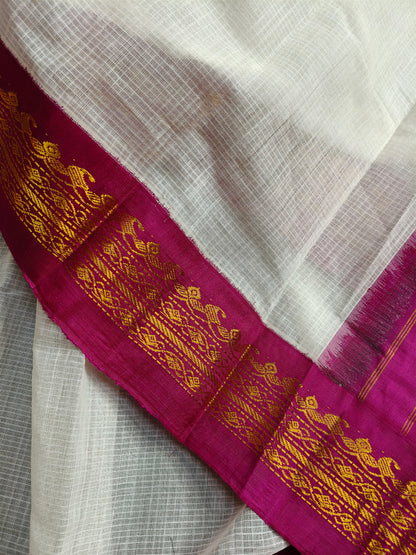 WHITE COTTON PURE HANDLOOM GADWAL SAREE
