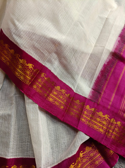 WHITE COTTON PURE HANDLOOM GADWAL SAREE