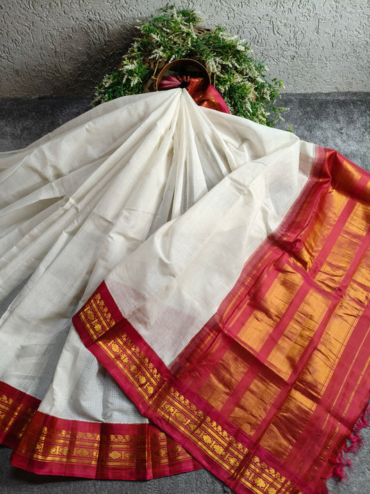 WHITE COTTON PURE HANDLOOM GADWAL SAREE
