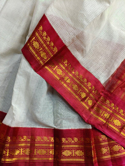 WHITE COTTON PURE HANDLOOM GADWAL SAREE