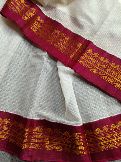 WHITE COTTON PURE HANDLOOM GADWAL SAREE