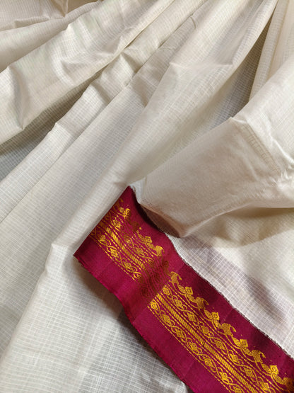 WHITE COTTON PURE HANDLOOM GADWAL SAREE