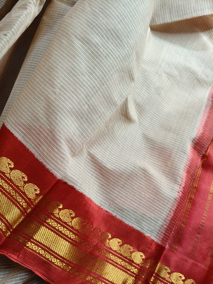 BEIGE COTTON PURE HANDLOOM GADWAL SAREE