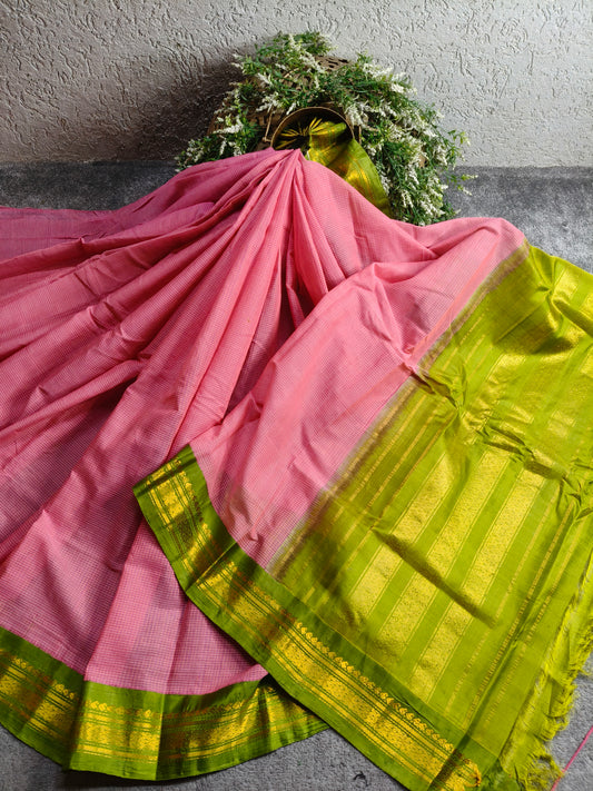 PINK COTTON PURE HANDLOOM GADWAL SAREE