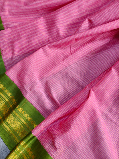 PINK COTTON PURE HANDLOOM GADWAL SAREE