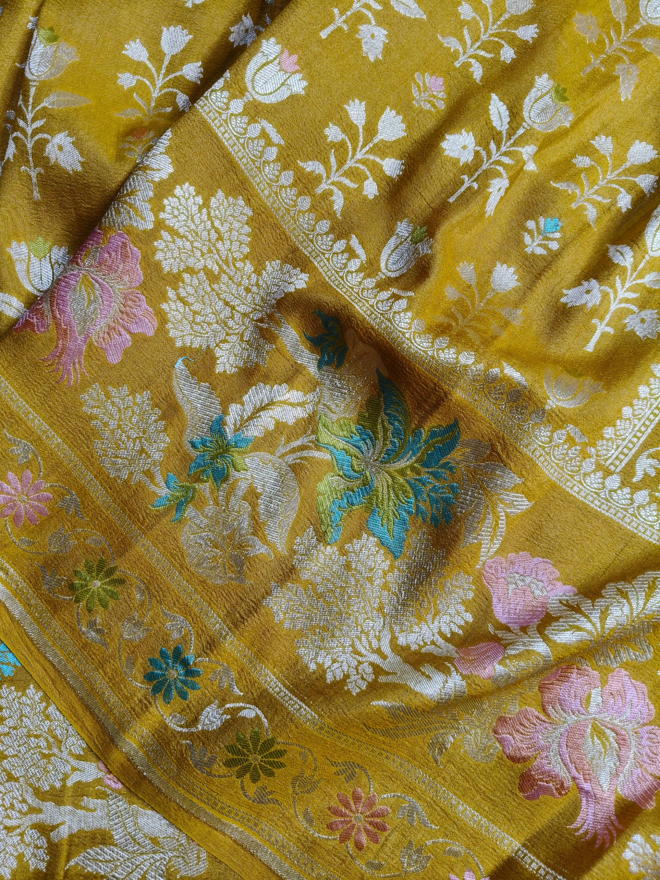 MUSTARD YELLOW TASSAR GEORGETTE PURE HANDLOOM BANARASI SAREE