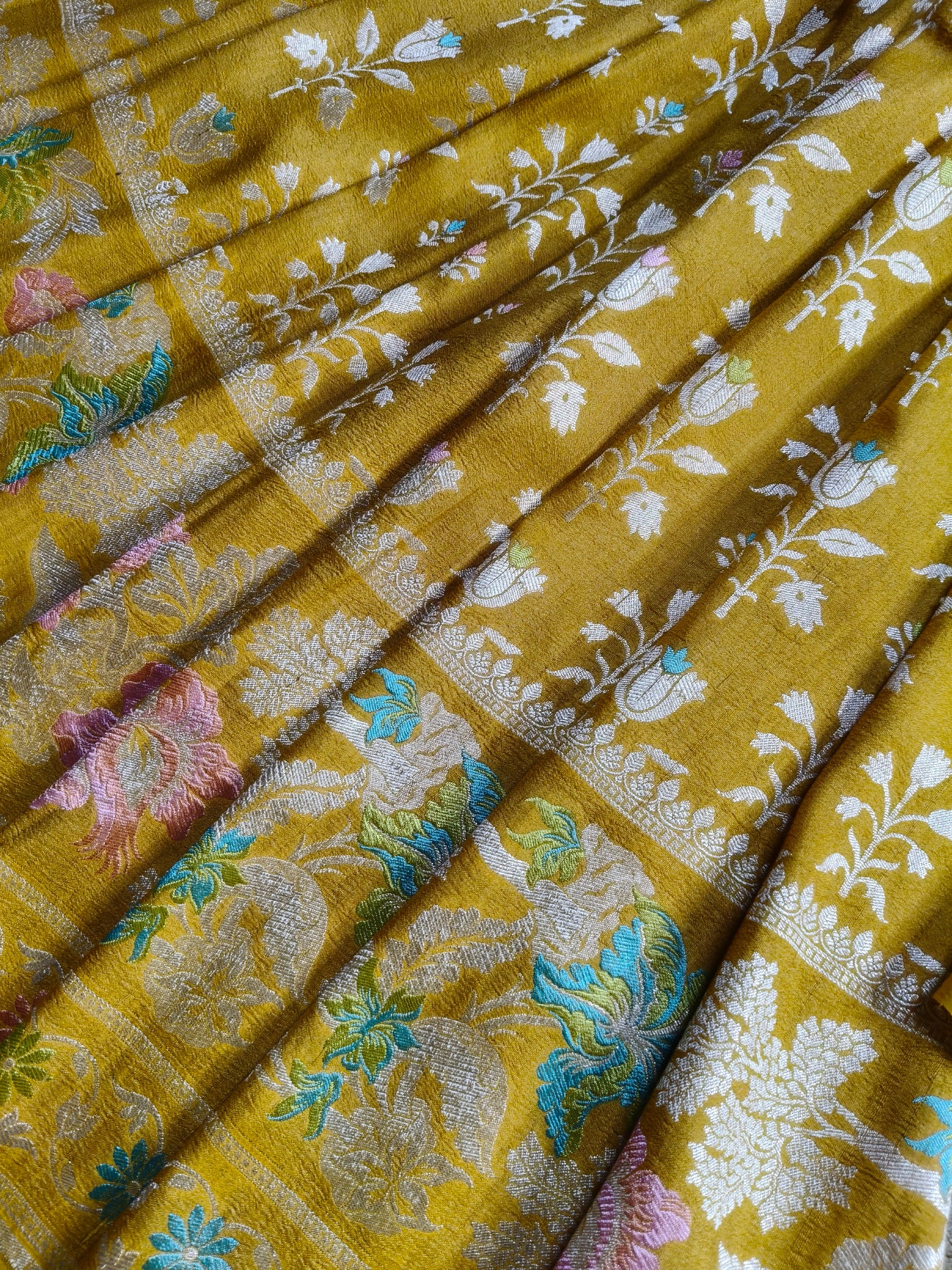 MUSTARD YELLOW TASSAR GEORGETTE PURE HANDLOOM BANARASI SAREE