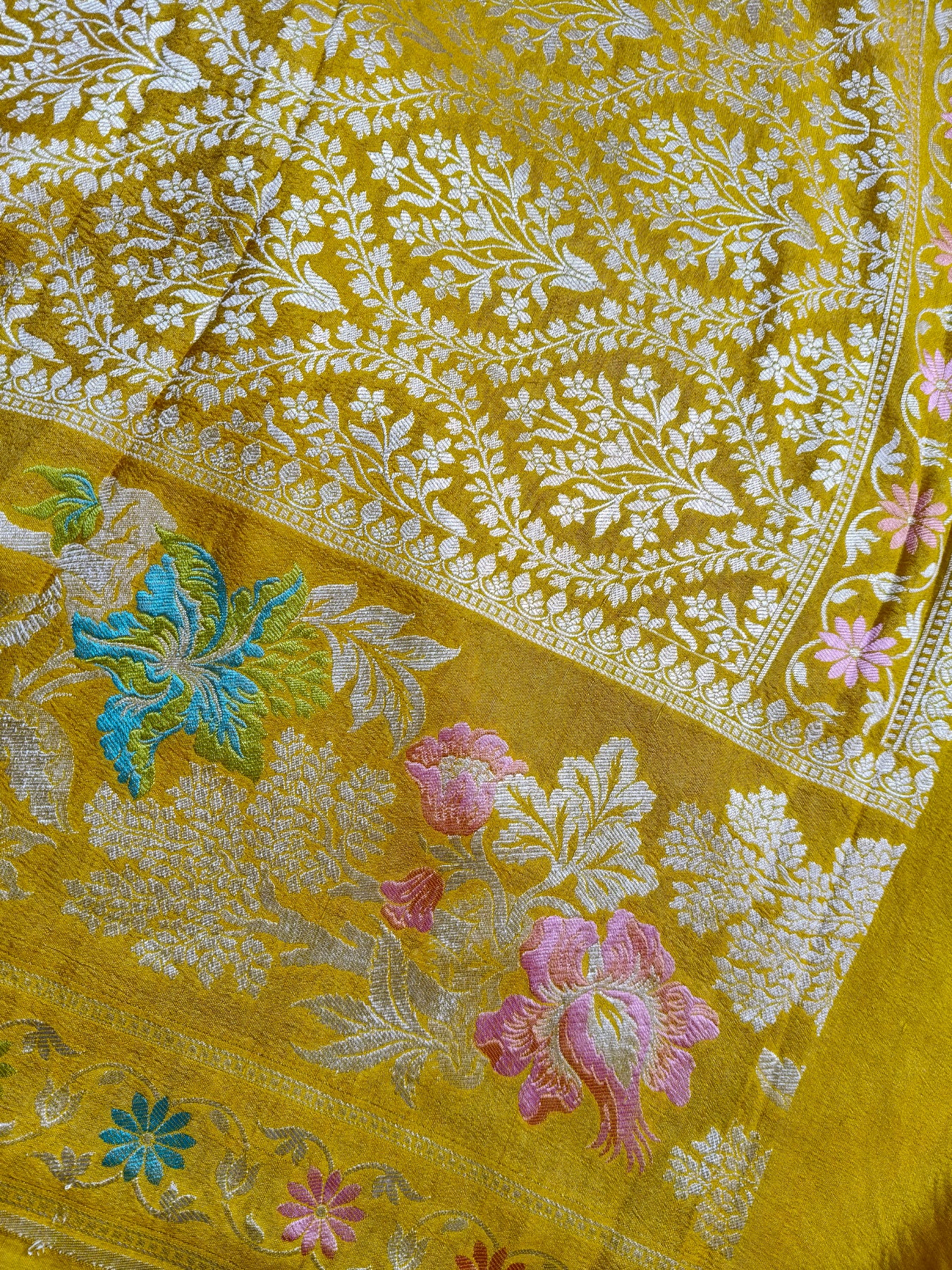 MUSTARD YELLOW TASSAR GEORGETTE PURE HANDLOOM BANARASI SAREE