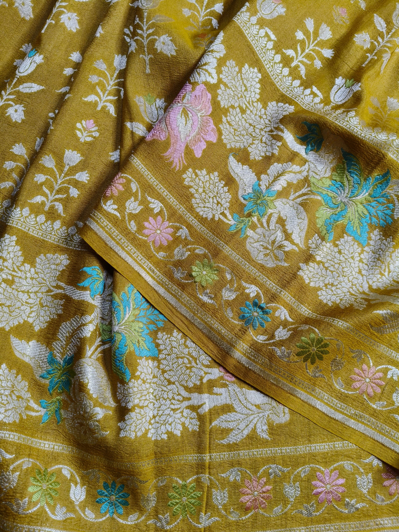 MUSTARD YELLOW TASSAR GEORGETTE PURE HANDLOOM BANARASI SAREE