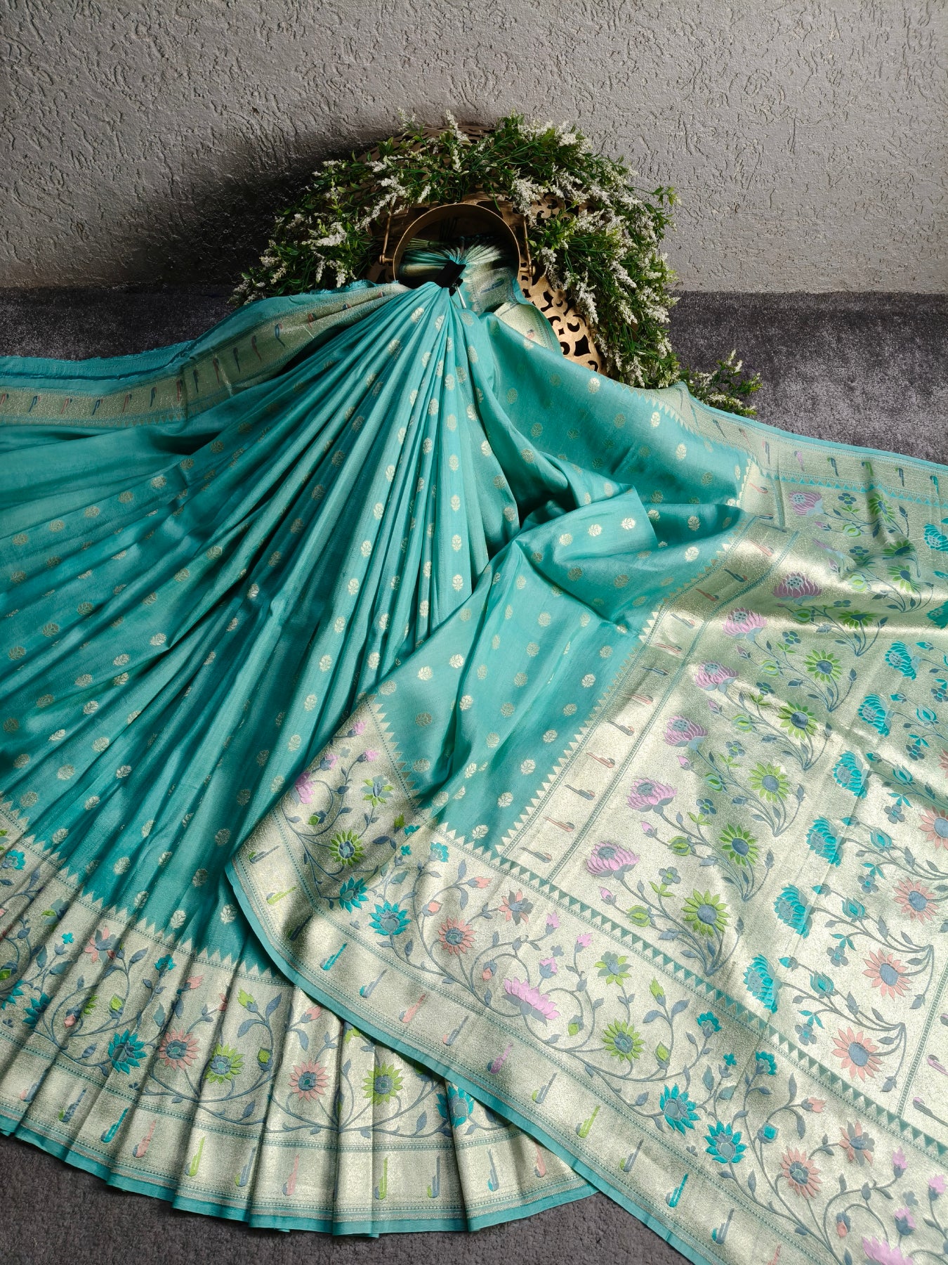 SEA BLUE TASSAR GEORGETTE PURE HANDLOOM BANARASI SAREE