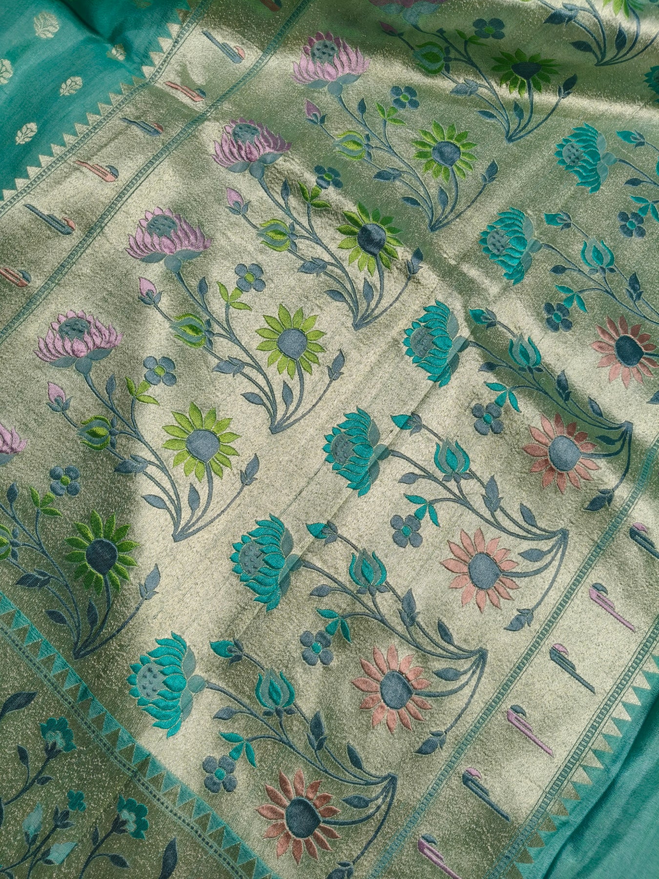 SEA BLUE TASSAR GEORGETTE PURE HANDLOOM BANARASI SAREE