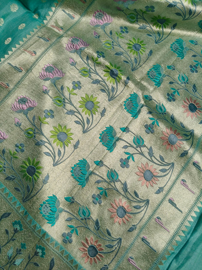 SEA BLUE TASSAR GEORGETTE PURE HANDLOOM BANARASI SAREE