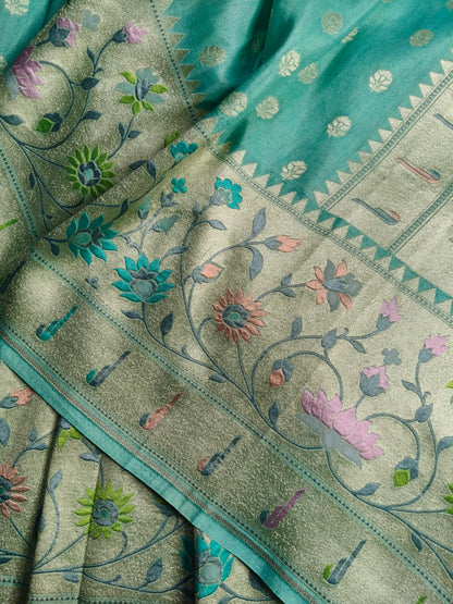 SEA BLUE TASSAR GEORGETTE PURE HANDLOOM BANARASI SAREE
