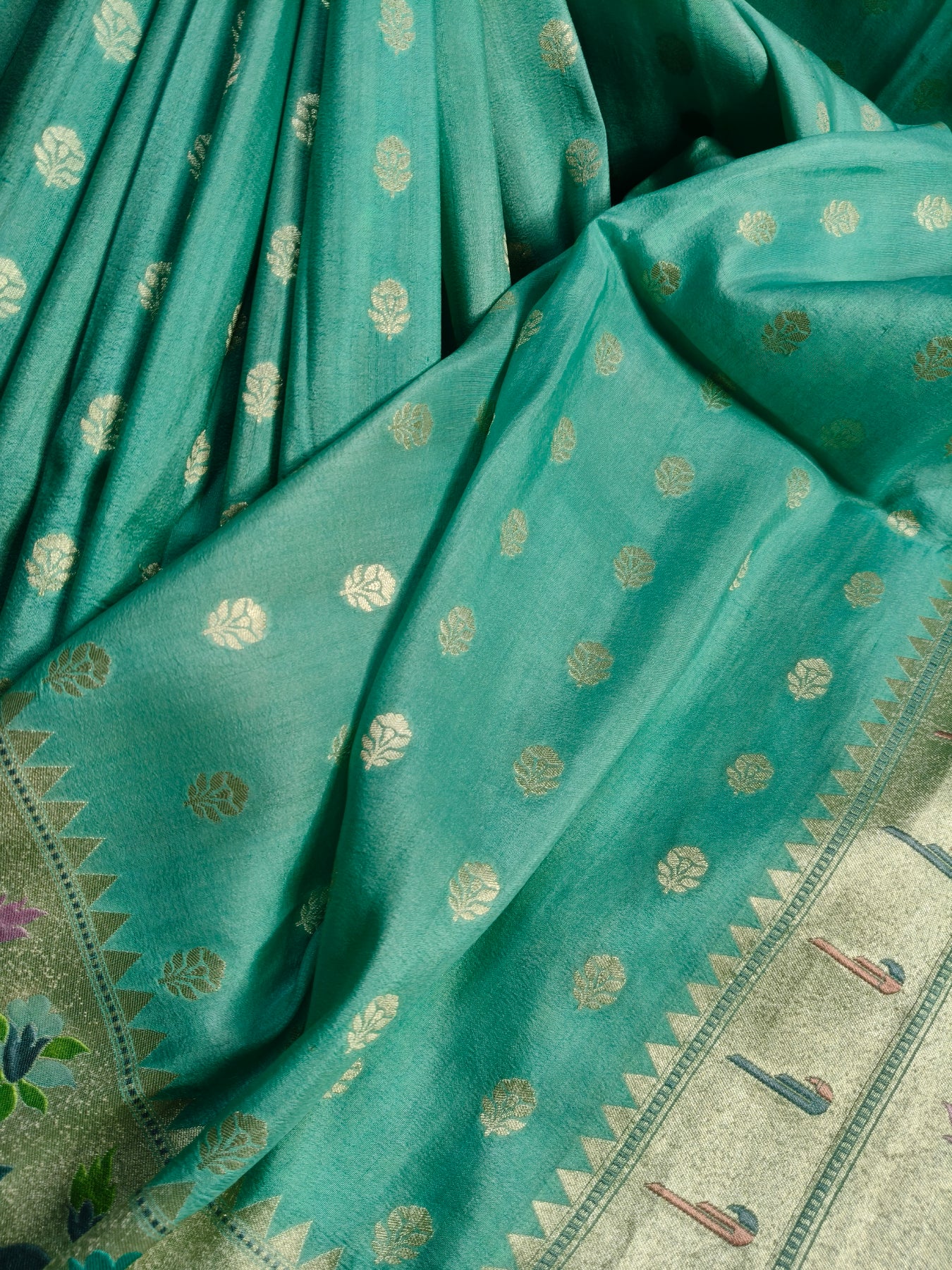 SEA BLUE TASSAR GEORGETTE PURE HANDLOOM BANARASI SAREE