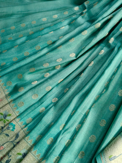 SEA BLUE TASSAR GEORGETTE PURE HANDLOOM BANARASI SAREE