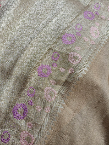 BEIGE TASSAR GEORGETTE PURE HANDLOOM BANARASI SAREE