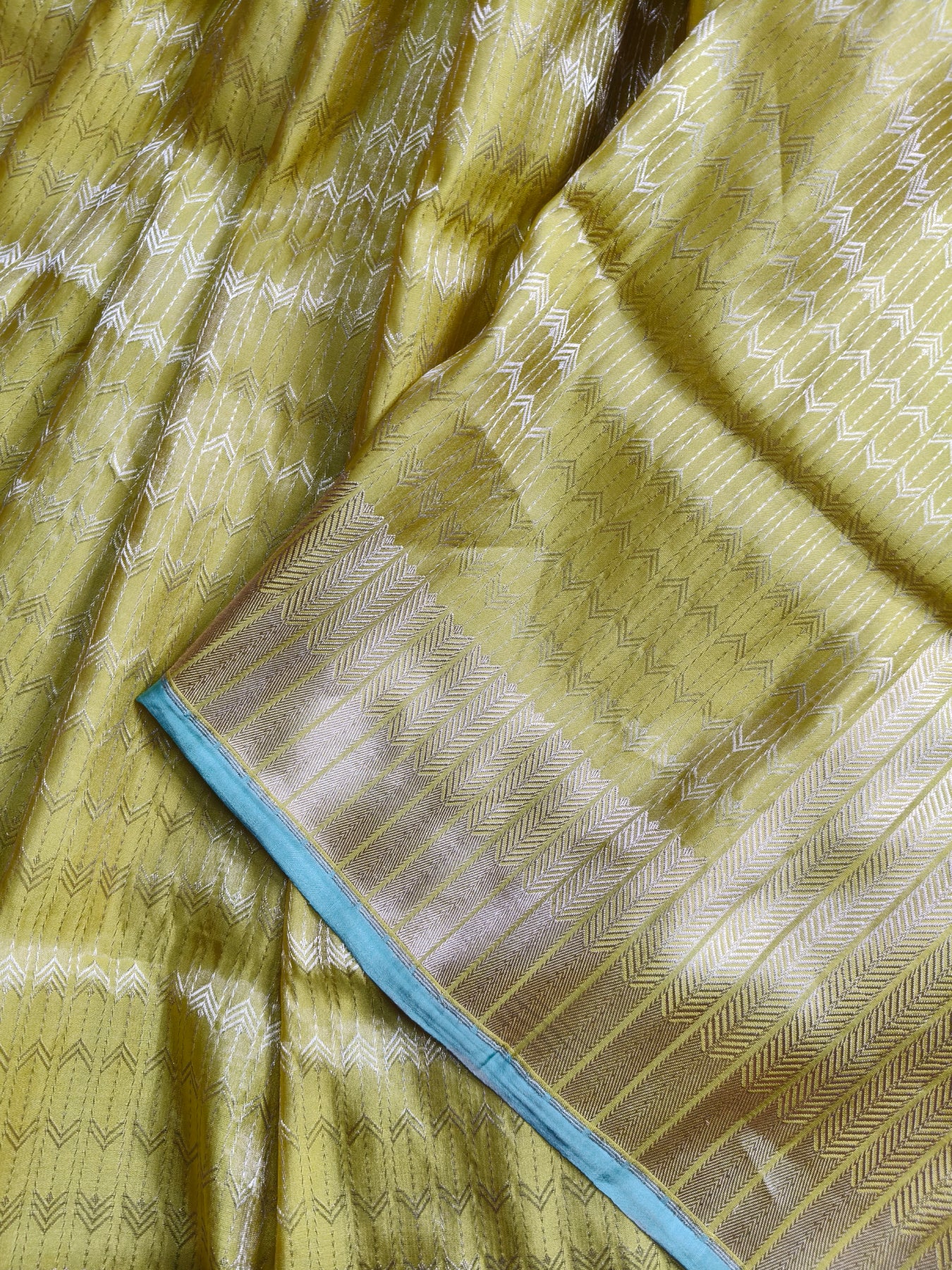 LIME YELLOW SATIN SILK PURE HANDLOOM BANARASI SAREE