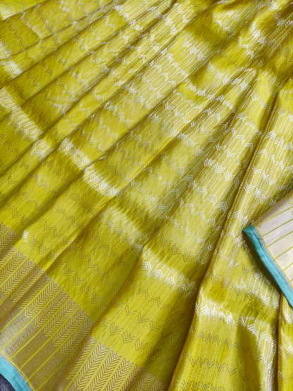 LIME YELLOW SATIN SILK PURE HANDLOOM BANARASI SAREE