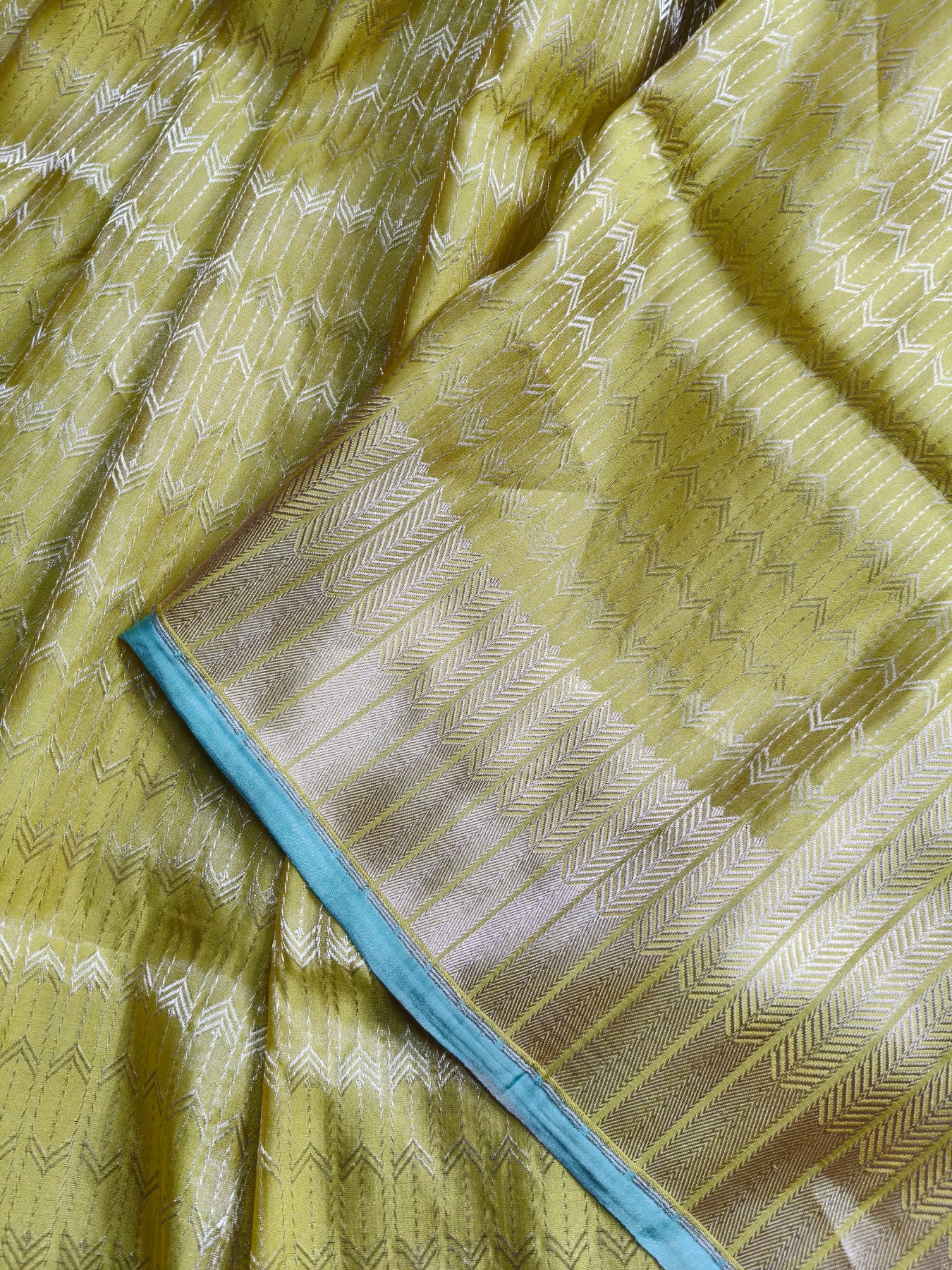 LIME YELLOW SATIN SILK PURE HANDLOOM BANARASI SAREE