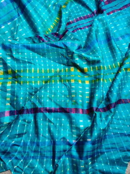 BLUE TUSSAR SILK PURE HANDLOOM LEHERIYA SAREE