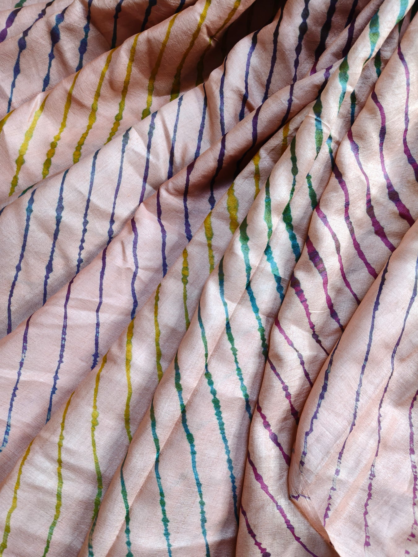 PEACH TUSSAR SILK PURE HANDLOOM LEHERIYA SAREE