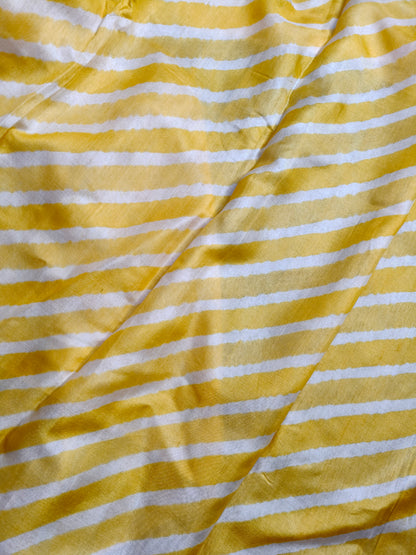 YELLOW AND WHITE  SILK PURE HANDLOOM LEHERIYA SAREE