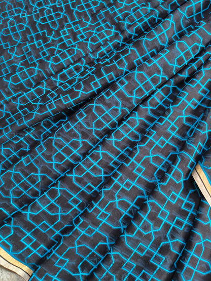 BLACK BLUE CHIFFIN PURE HANDLOOM BANARASI SAREE