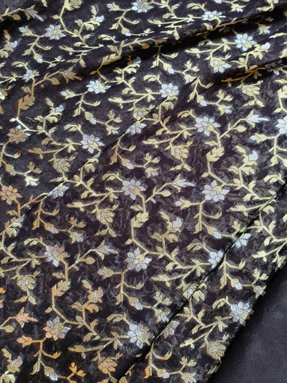 BLACK BLUE CHIFFIN PURE HANDLOOM BANARASI SAREE